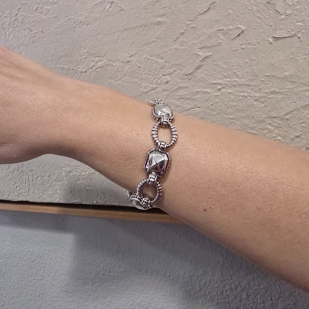 Lagos Sterling Silver Rock And Oval Link Bracelet 350$